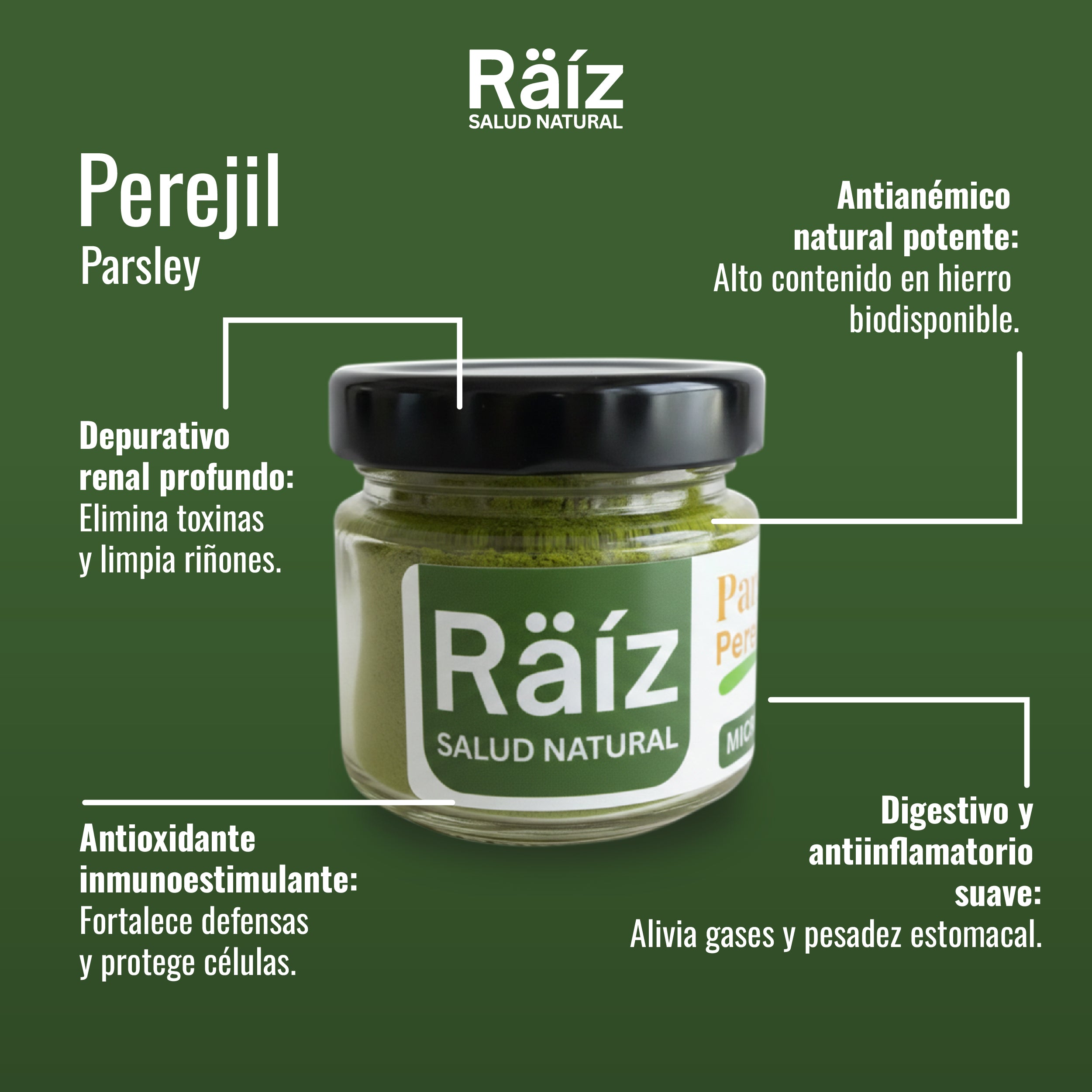 Parsley  (Chlorophyll, iron, vitamins & antioxidants)